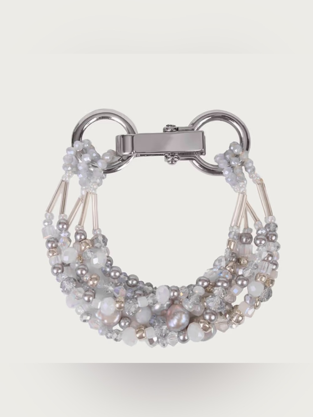 Beaded Multi-Strand Pearl and Silver-Tone Bracelet - White/Silver